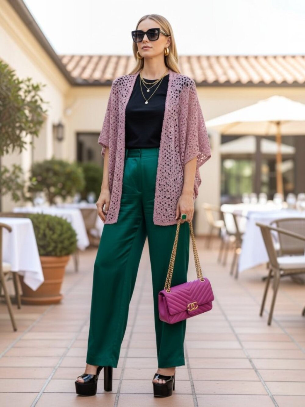 Easel Light Lilac Open Crochet Women's Sweater Cardigan Oversized M